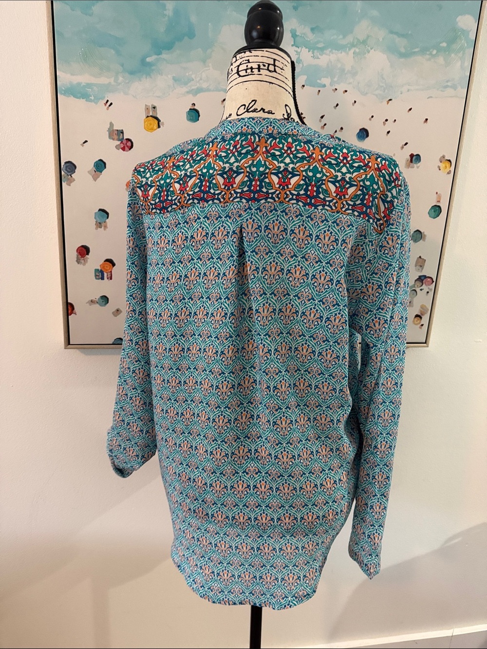 Nicky Hilton x Tolani V-Neck Button Top in Teal & wMulticolor - Picture 3 of 5